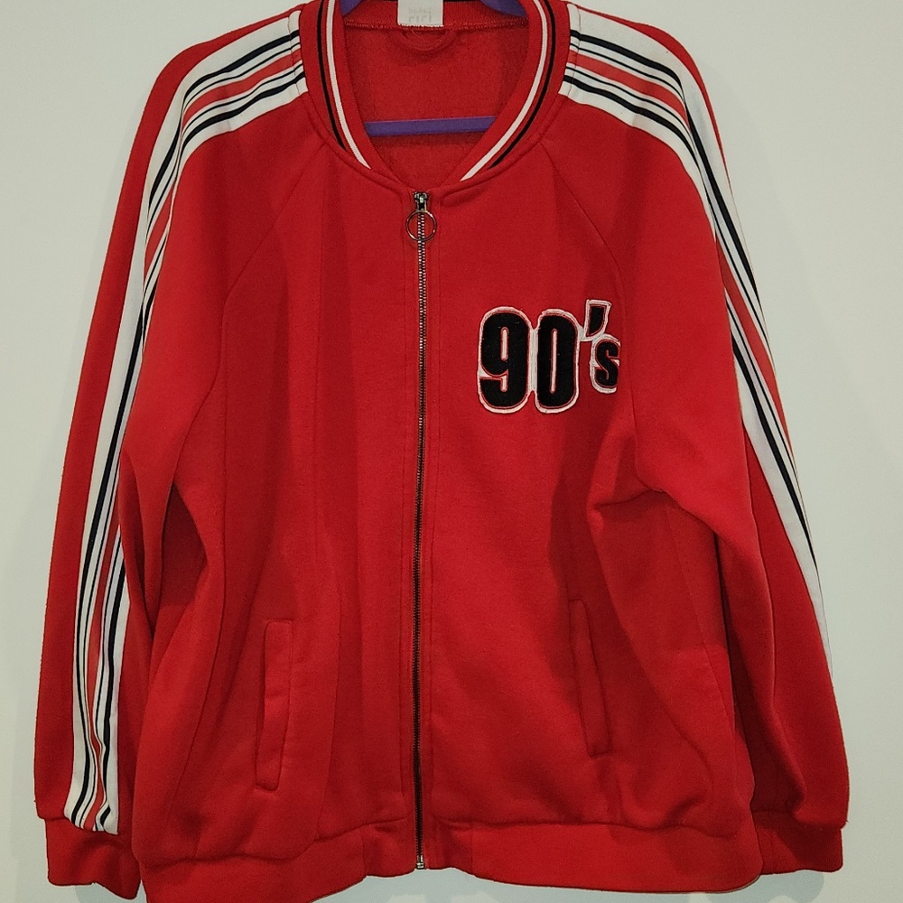 Lili Sport “90’s Girl Power” Red Varsity Jacket – 3X